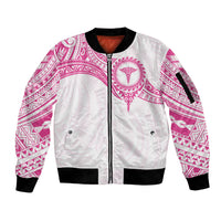 Personalised New Zealand Aotearoa Sleeve Zip Bomber Jacket Nurse Tribal Pink Version LT05 Unisex Pink - Polynesian Pride