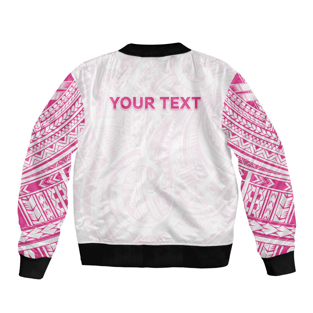 Personalised New Zealand Aotearoa Sleeve Zip Bomber Jacket Nurse Tribal Pink Version LT05 - Polynesian Pride