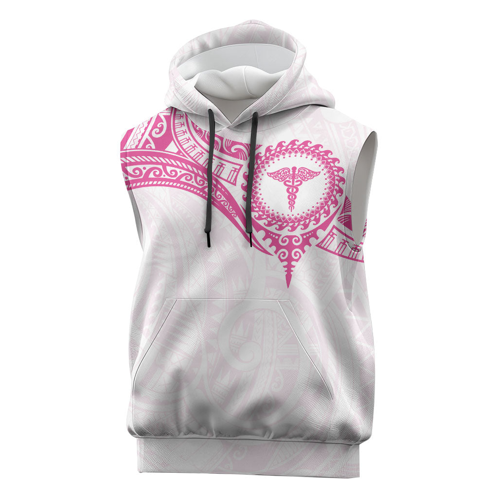 Personalised New Zealand Aotearoa Sleeveless Hoodie Nurse Tribal Pink Version LT05 Pink - Polynesian Pride