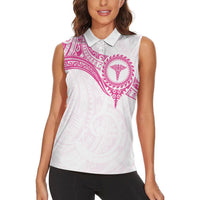 Personalised New Zealand Aotearoa Women Sleeveless Polo Shirt Nurse Tribal Pink Version