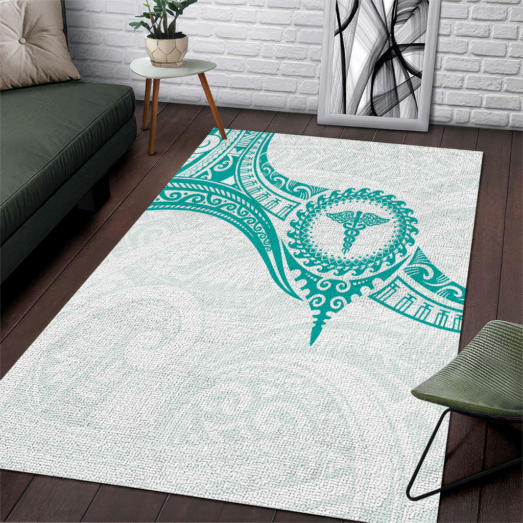 New Zealand Aotearoa Area Rug Nurse Tribal Teal Version LT05 Teal - Polynesian Pride