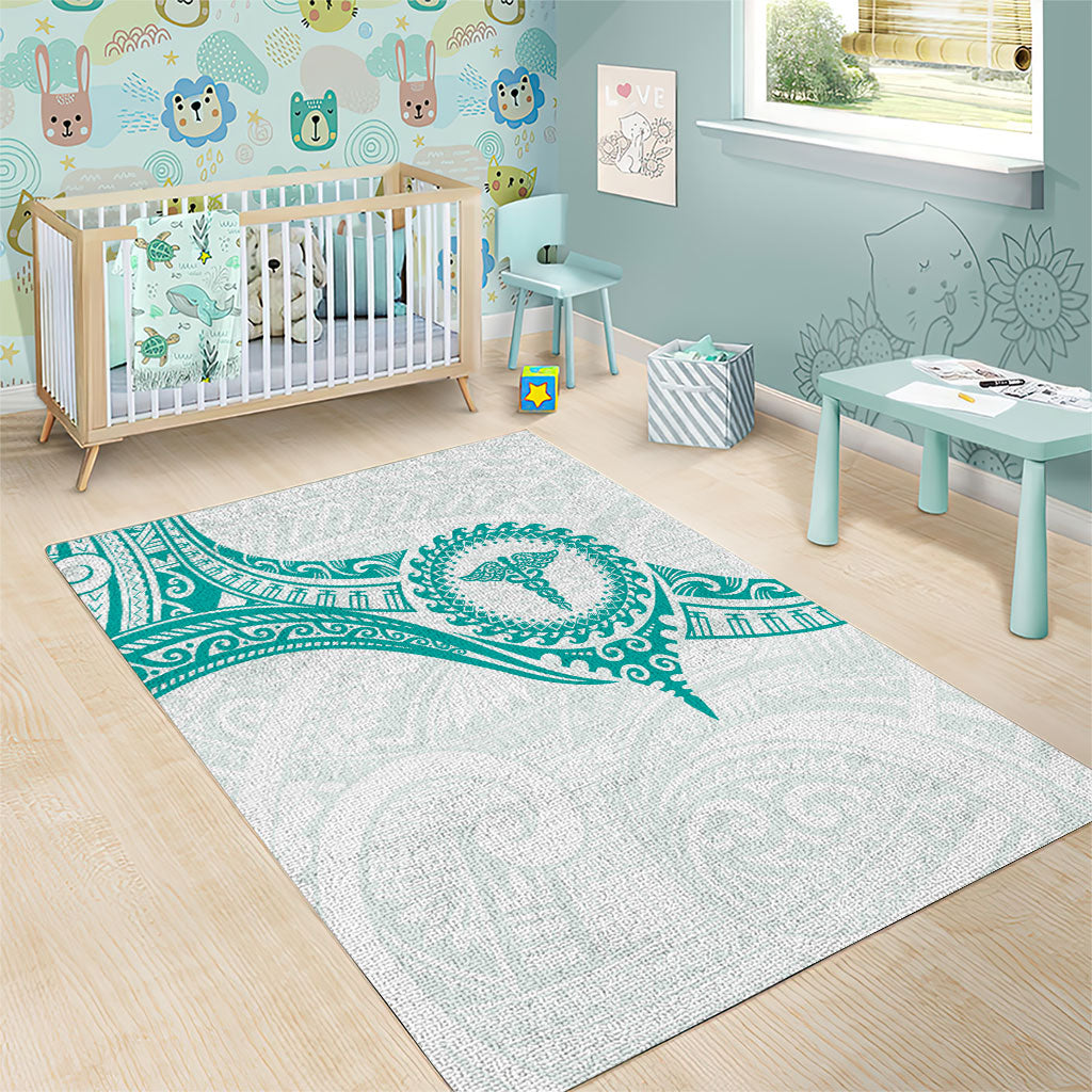 New Zealand Aotearoa Area Rug Nurse Tribal Teal Version LT05 - Polynesian Pride