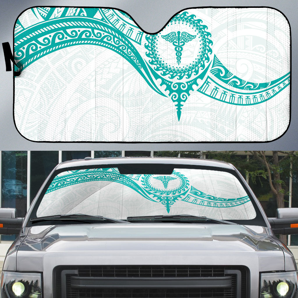 New Zealand Aotearoa Auto Sun Shade Nurse Tribal Teal Version LT05 Teal - Polynesian Pride