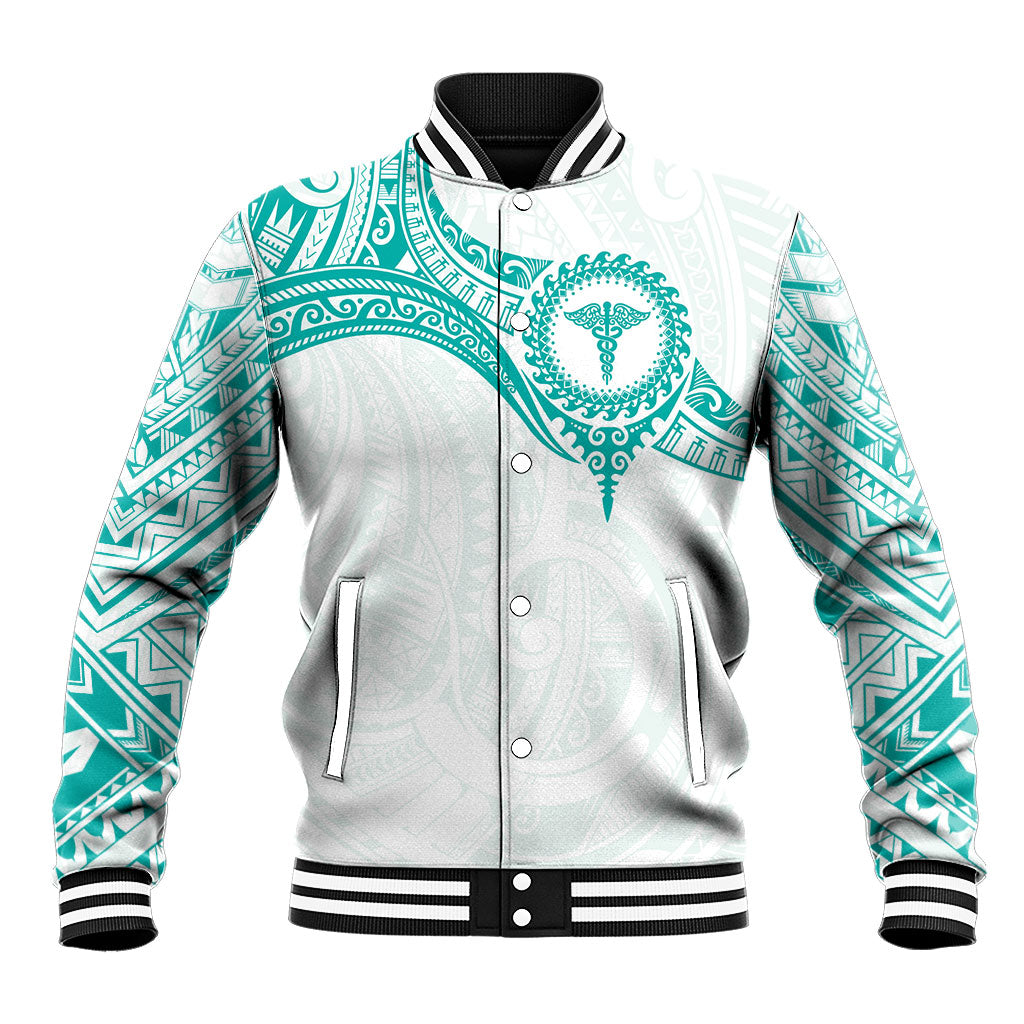 Personalised New Zealand Aotearoa Baseball Jacket Nurse Tribal Teal Version LT05 Unisex Teal - Polynesian Pride