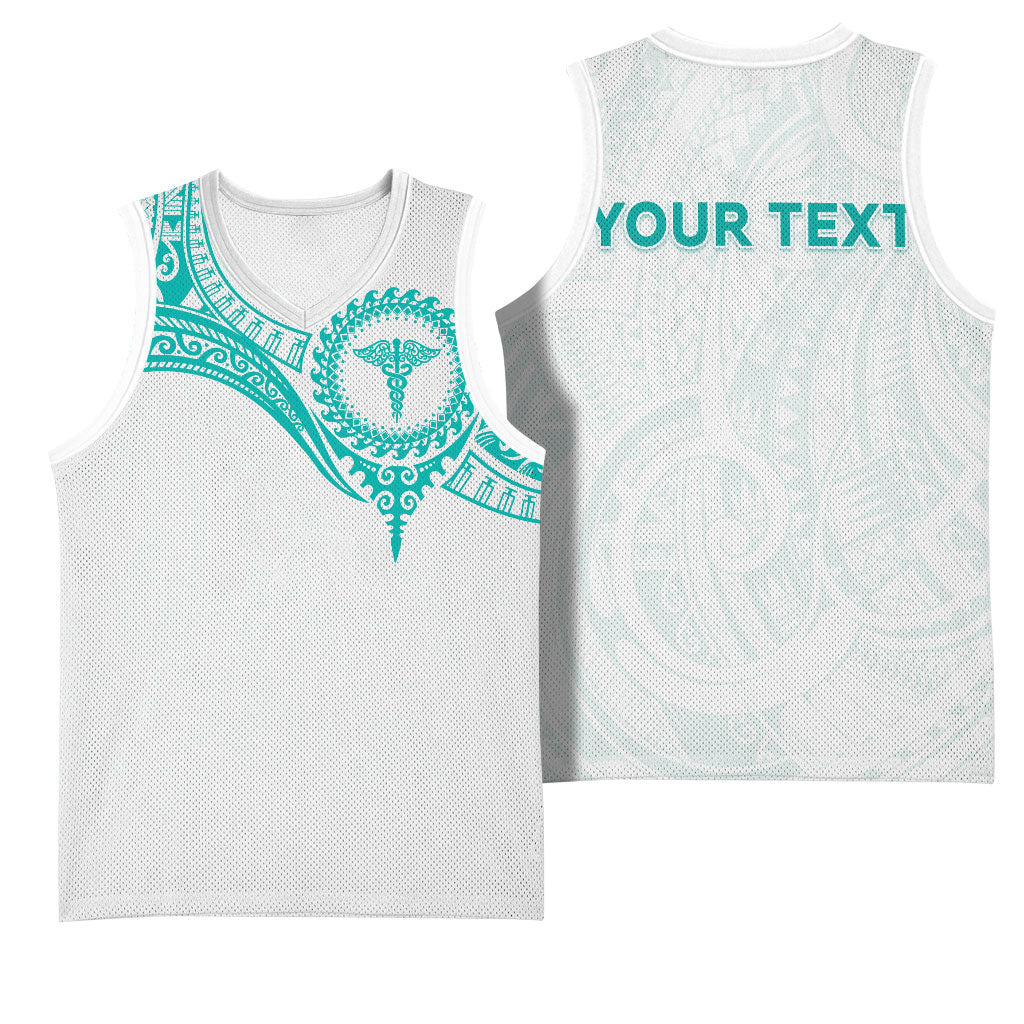 Personalised New Zealand Aotearoa Basketball Jersey Nurse Tribal Teal Version LT05 - Polynesian Pride
