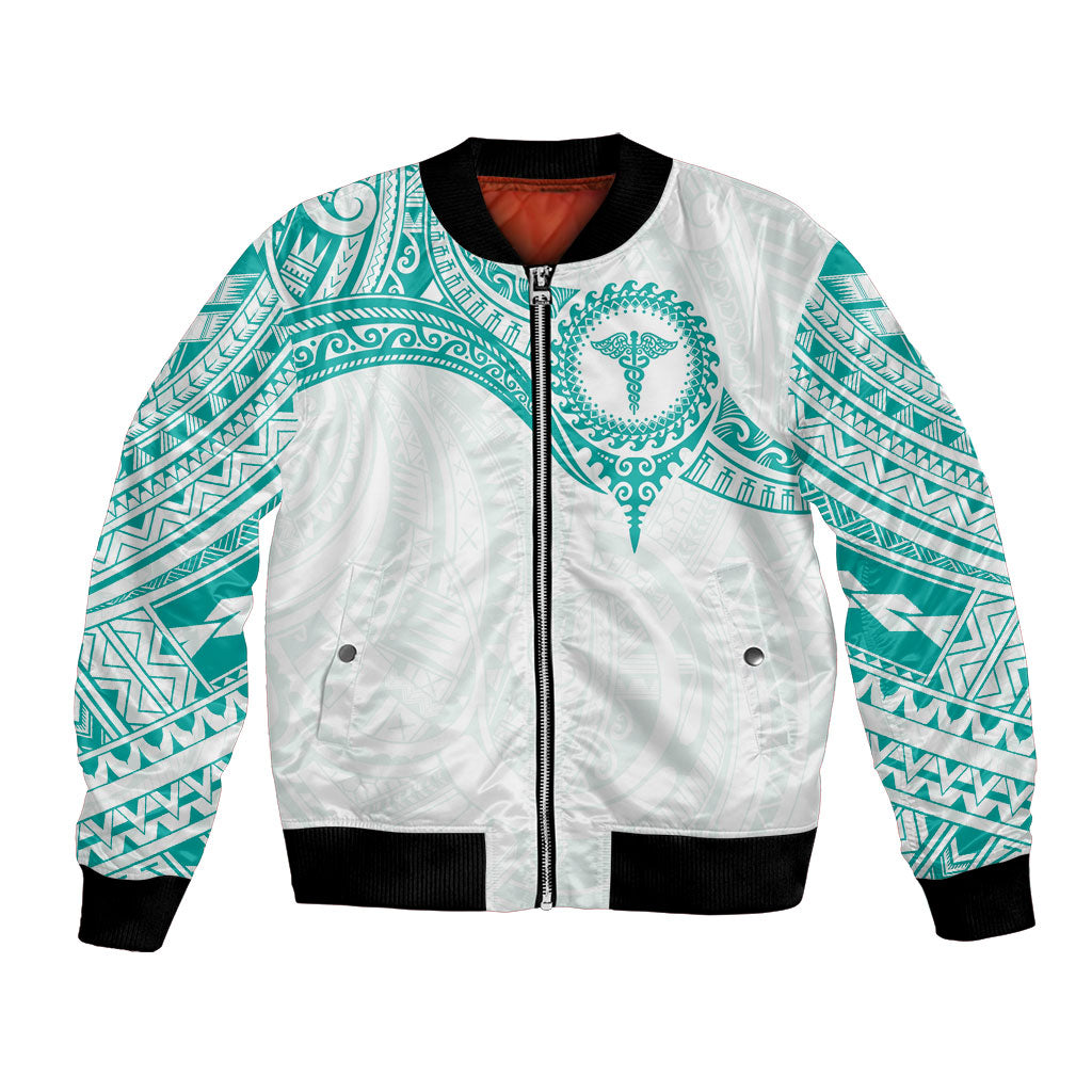 Personalised New Zealand Aotearoa Bomber Jacket Nurse Tribal Teal Version LT05 Unisex Teal - Polynesian Pride