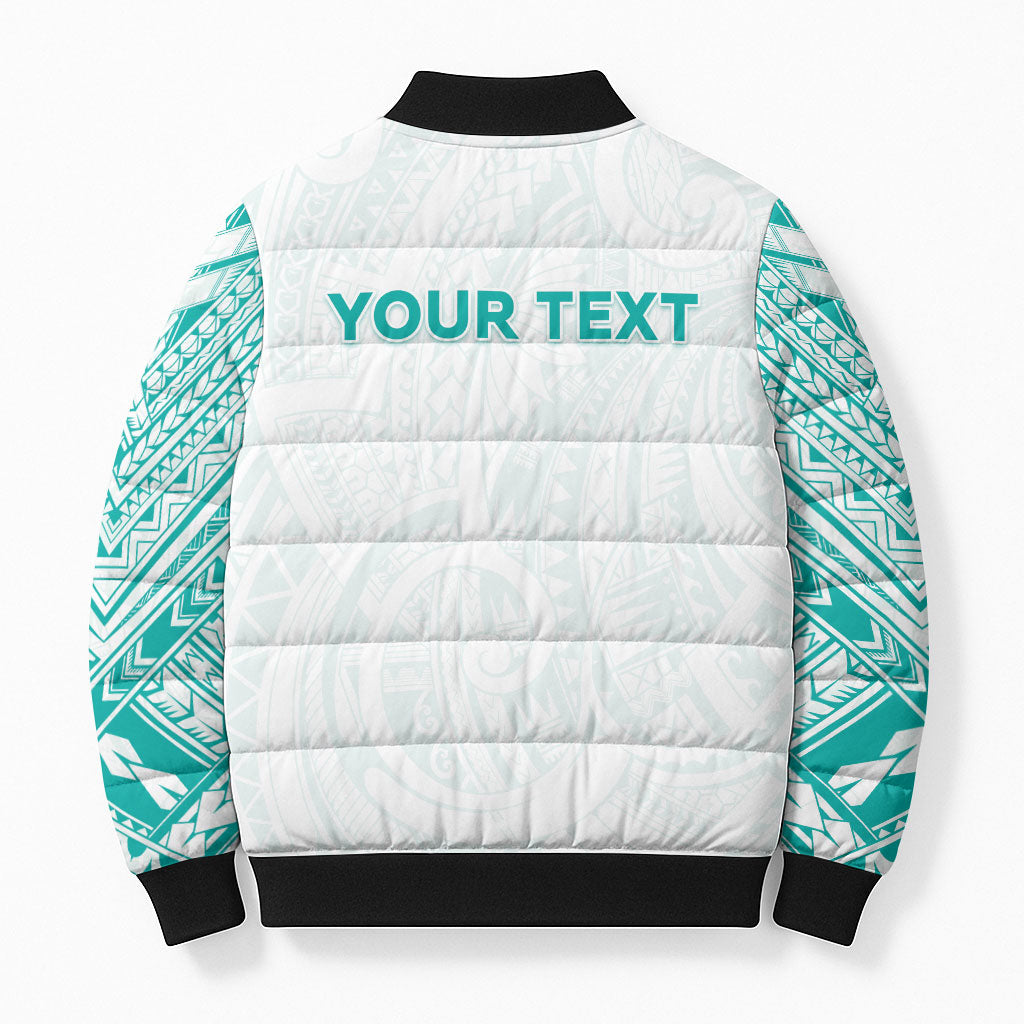 Personalised New Zealand Aotearoa Bomber Puffer Jacket Nurse Tribal Teal Version LT05 - Polynesian Pride