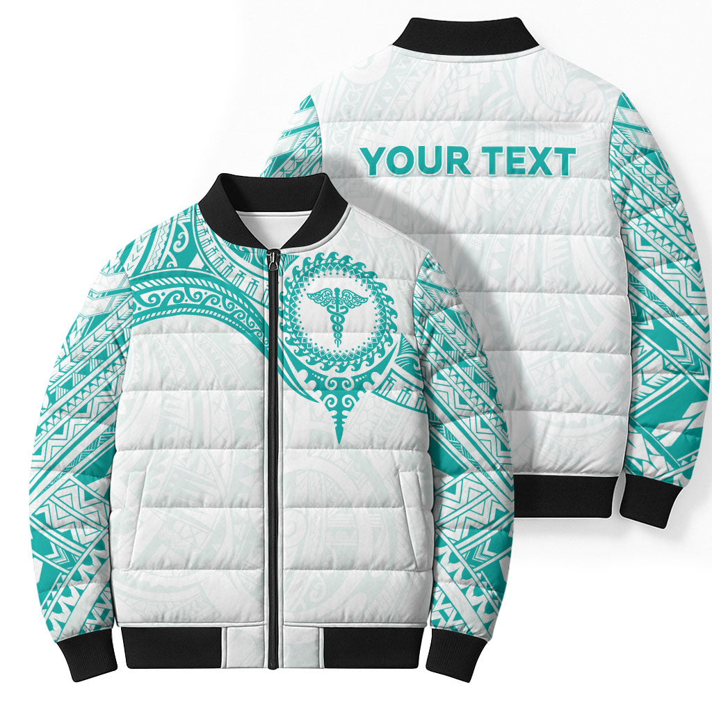 Personalised New Zealand Aotearoa Bomber Puffer Jacket Nurse Tribal Teal Version LT05 - Polynesian Pride