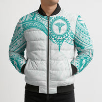 Personalised New Zealand Aotearoa Bomber Puffer Jacket Nurse Tribal Teal Version LT05 - Polynesian Pride