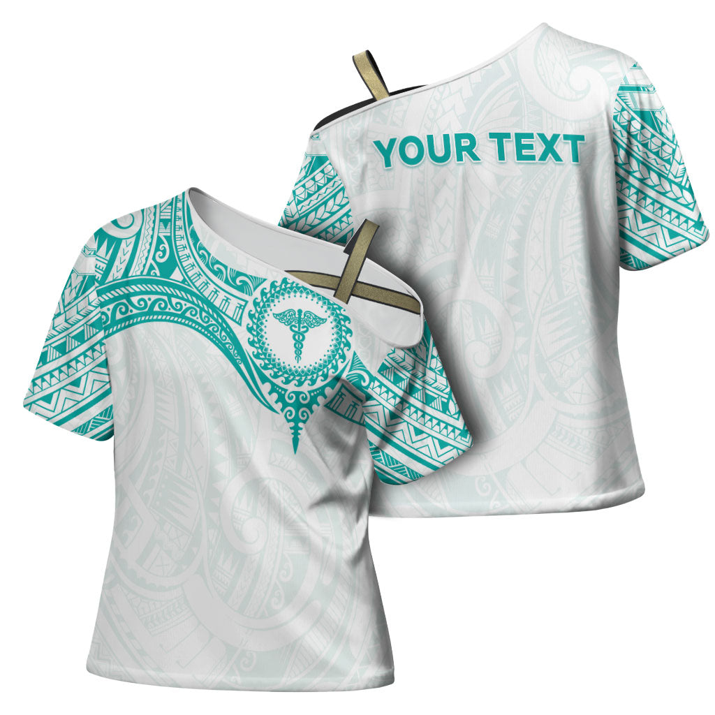 Personalised New Zealand Aotearoa Cross Shoulder Shirt Nurse Tribal Teal Version LT05 - Polynesian Pride
