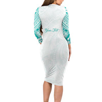 Personalised New Zealand Aotearoa Family Matching Long Sleeve Bodycon Dress and Hawaiian Shirt Nurse Tribal Teal Version