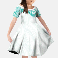 Personalised New Zealand Aotearoa Family Matching Off Shoulder Short Dress and Hawaiian Shirt Nurse Tribal Teal Version