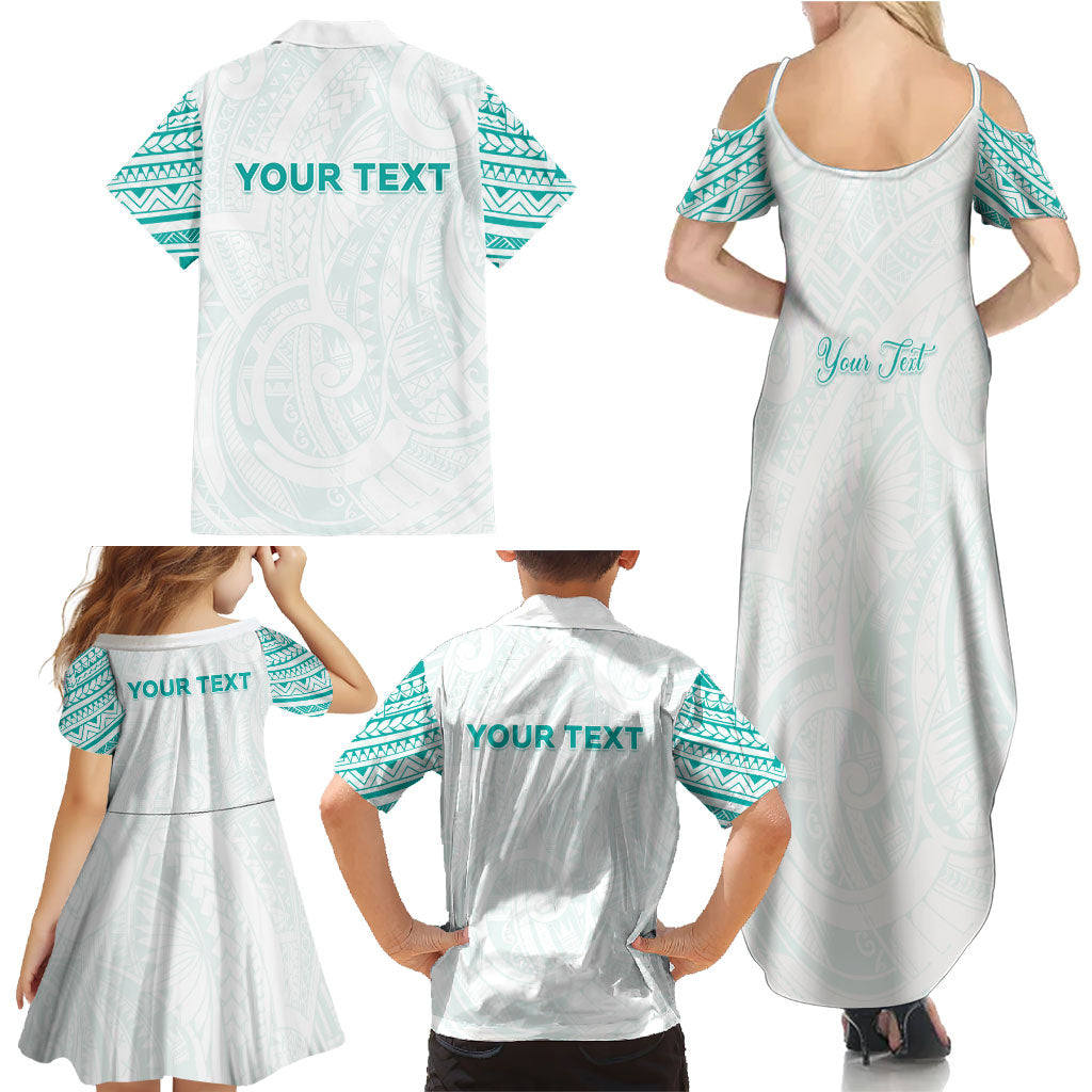 Personalised New Zealand Aotearoa Family Matching Summer Maxi Dress and Hawaiian Shirt Nurse Tribal Teal Version