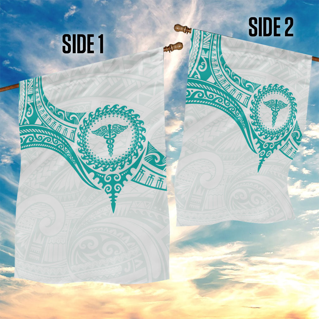 New Zealand Aotearoa Garden Flag Nurse Tribal Teal Version