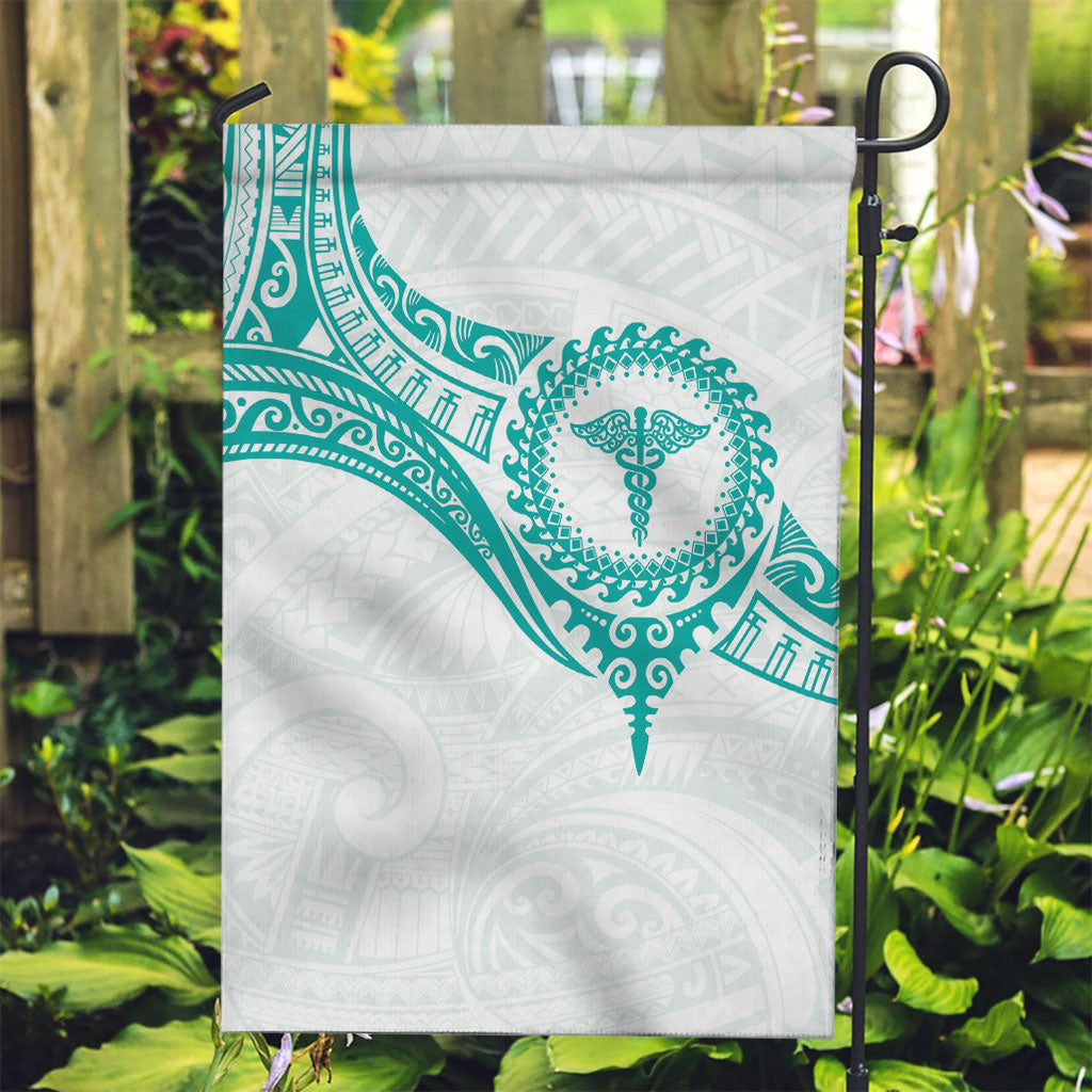 New Zealand Aotearoa Garden Flag Nurse Tribal Teal Version