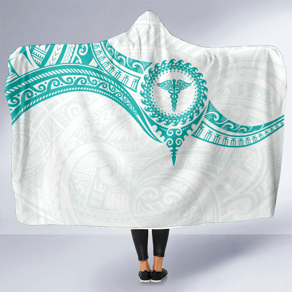 New Zealand Aotearoa Hooded Blanket Nurse Tribal Teal Version LT05 One Size Teal - Polynesian Pride
