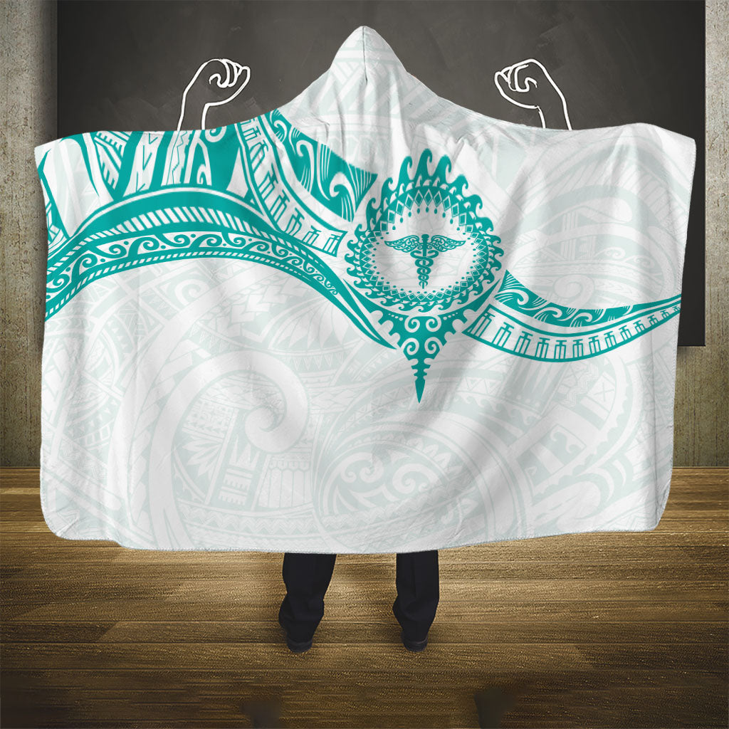 New Zealand Aotearoa Hooded Blanket Nurse Tribal Teal Version LT05 - Polynesian Pride
