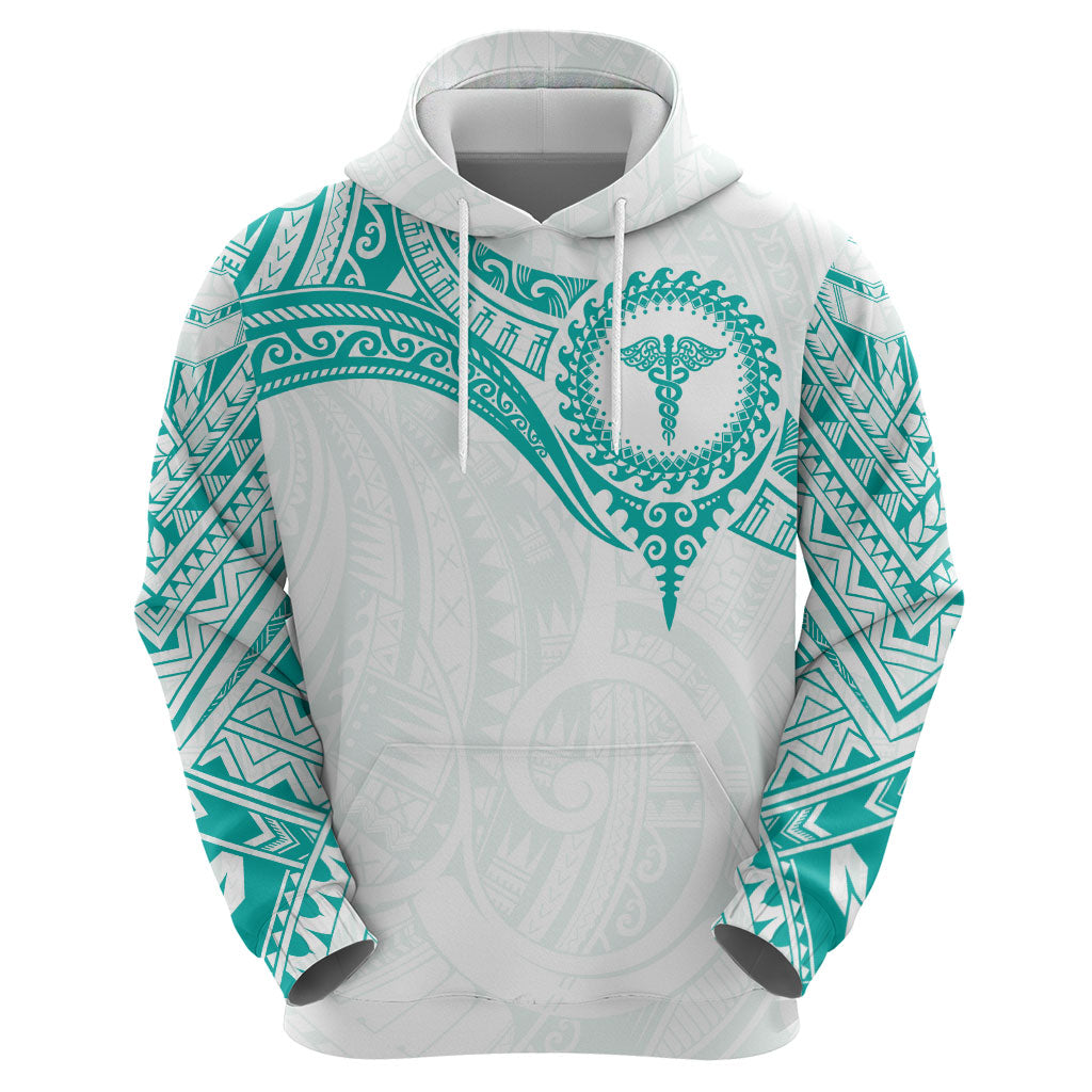Personalised New Zealand Aotearoa Hoodie Nurse Tribal Teal Version LT05 - Polynesian Pride