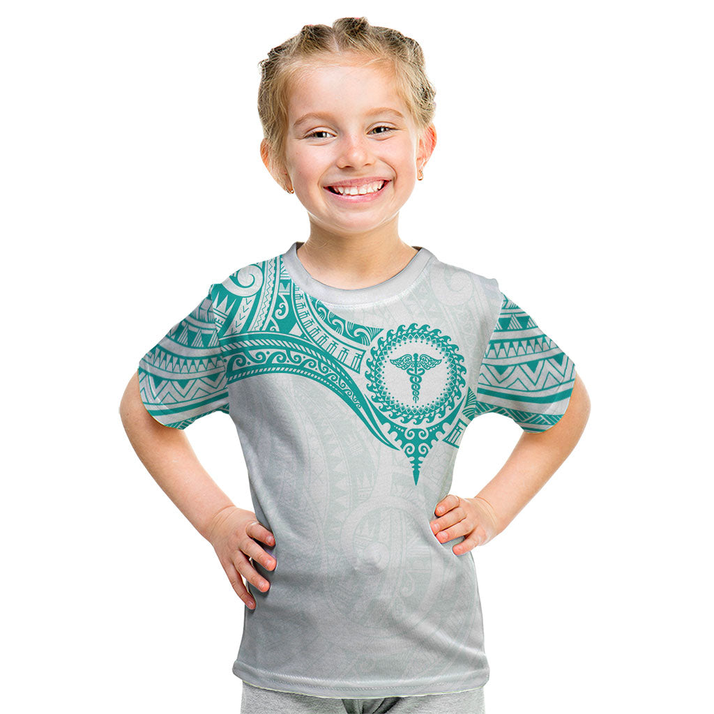 Personalised New Zealand Aotearoa Kid T Shirt Nurse Tribal Teal Version LT05 Teal - Polynesian Pride