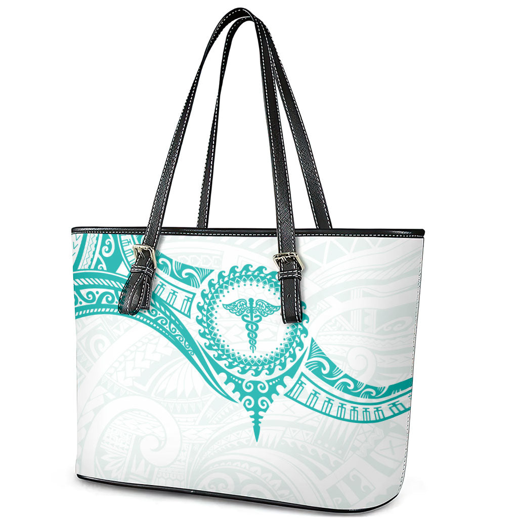 New Zealand Aotearoa Leather Tote Bag Nurse Tribal Teal Version LT05 - Polynesian Pride