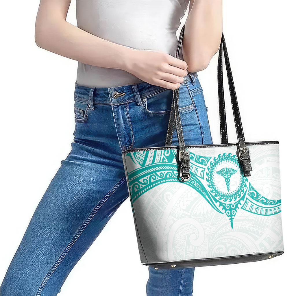 New Zealand Aotearoa Leather Tote Bag Nurse Tribal Teal Version LT05 - Polynesian Pride