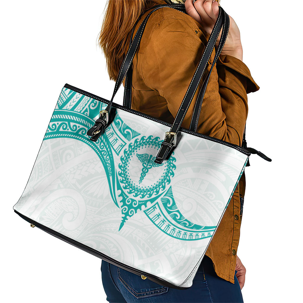 New Zealand Aotearoa Leather Tote Bag Nurse Tribal Teal Version LT05 - Polynesian Pride