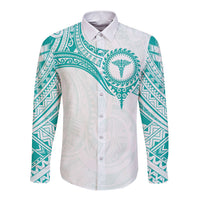 Personalised New Zealand Aotearoa Long Sleeve Button Shirt Nurse Tribal Teal Version LT05 Unisex Teal - Polynesian Pride
