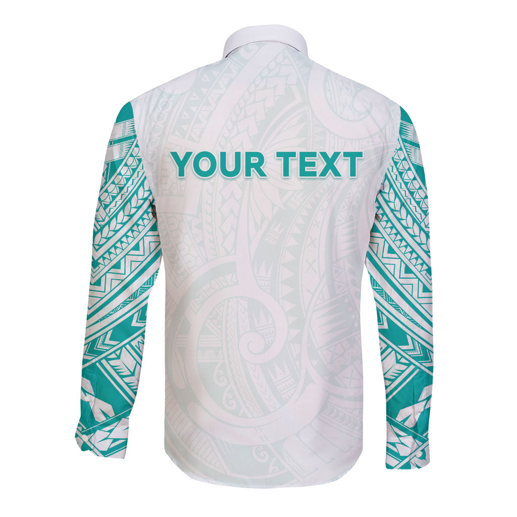 Personalised New Zealand Aotearoa Long Sleeve Button Shirt Nurse Tribal Teal Version LT05 - Polynesian Pride