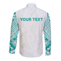 Personalised New Zealand Aotearoa Long Sleeve Button Shirt Nurse Tribal Teal Version LT05 - Polynesian Pride