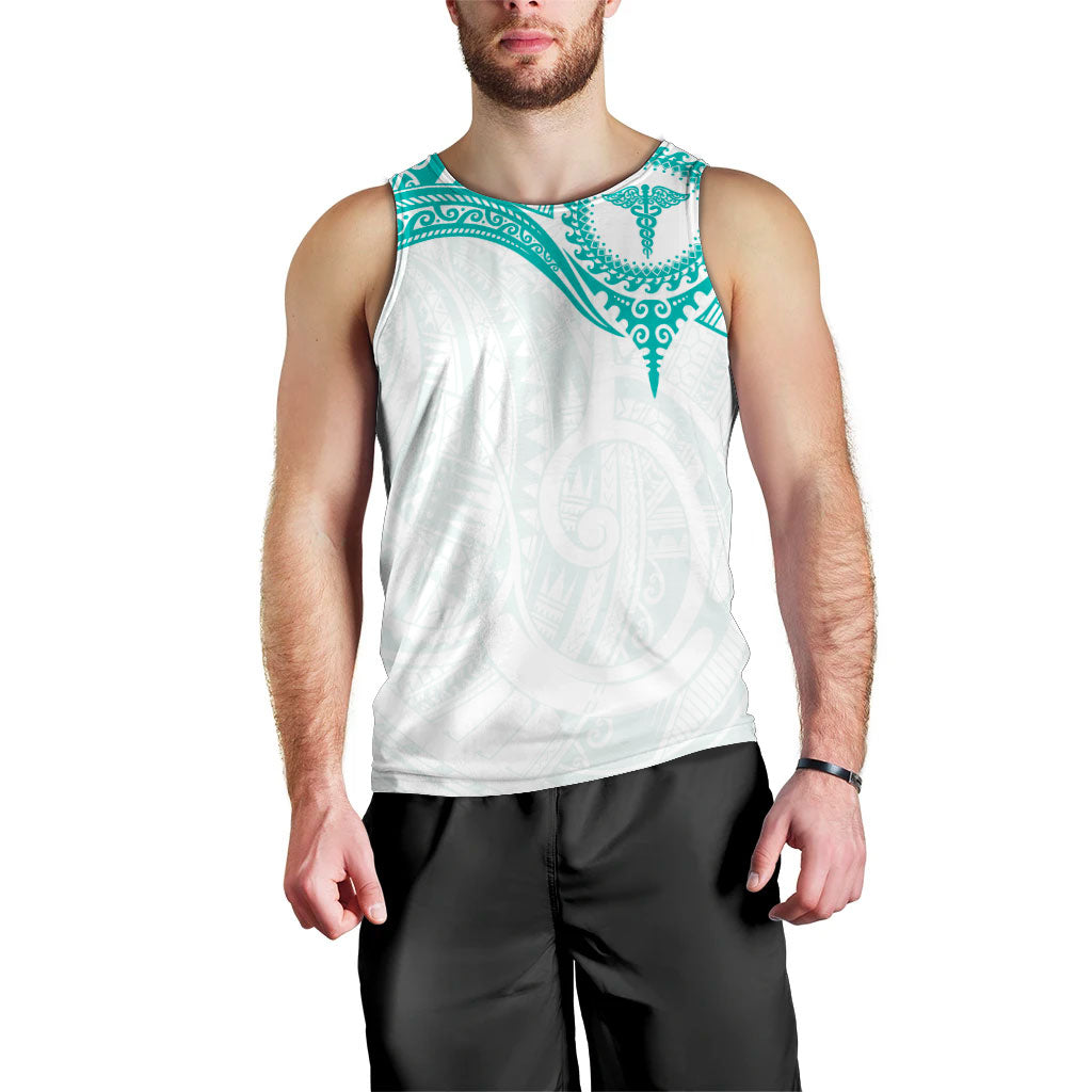 Personalised New Zealand Aotearoa Men Tank Top Nurse Tribal Teal Version LT05 - Polynesian Pride