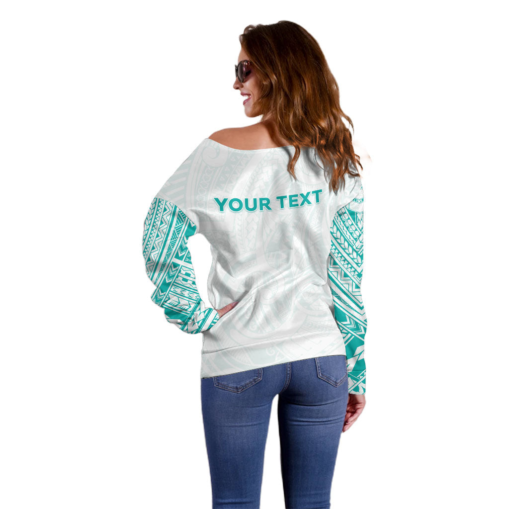 Personalised New Zealand Aotearoa Off Shoulder Sweater Nurse Tribal Teal Version LT05 - Polynesian Pride