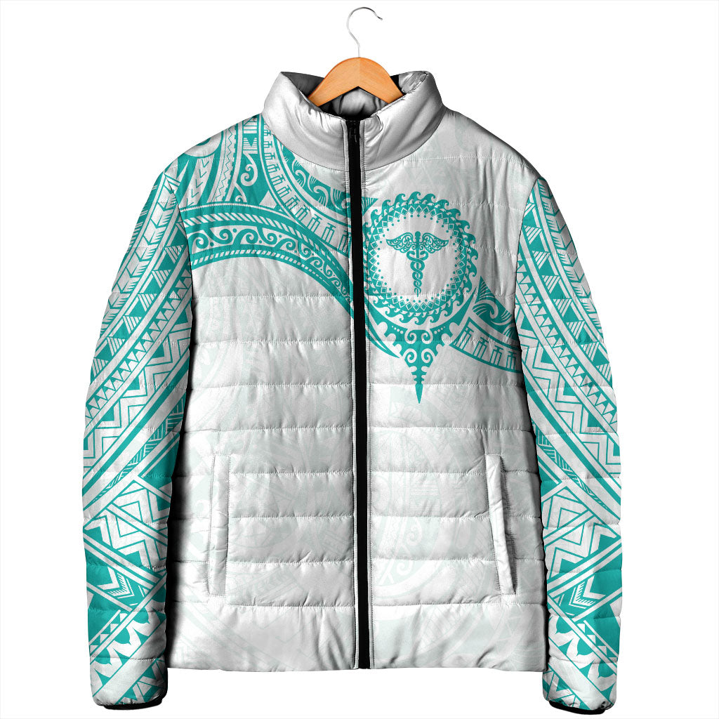 Personalised New Zealand Aotearoa Padded Jacket Nurse Tribal Teal Version LT05 - Polynesian Pride