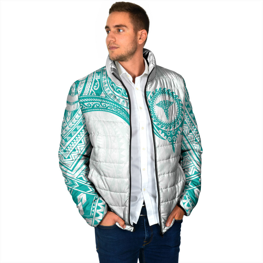 Personalised New Zealand Aotearoa Padded Jacket Nurse Tribal Teal Version LT05 - Polynesian Pride