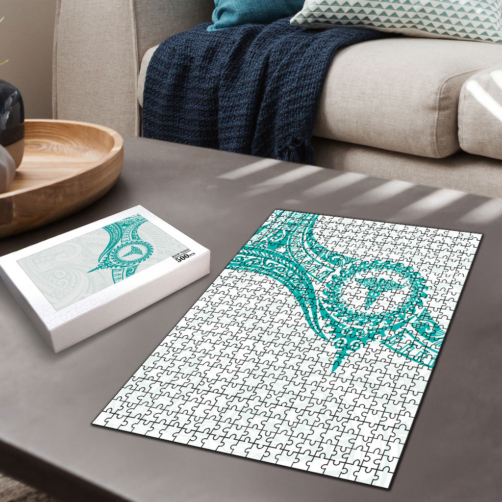 New Zealand Aotearoa Puzzle Nurse Tribal Teal Version LT05 - Polynesian Pride