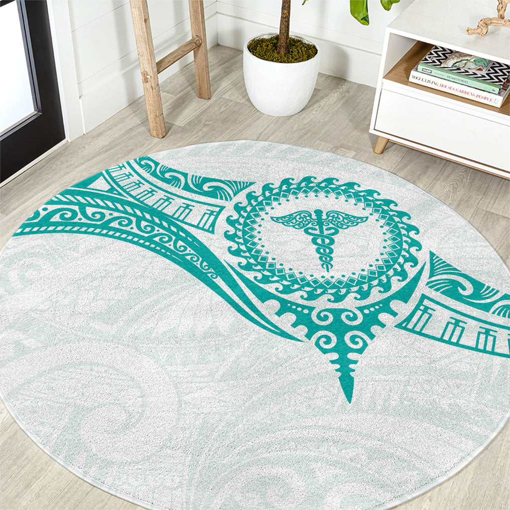 New Zealand Aotearoa Round Carpet Nurse Tribal Teal Version LT05 Teal - Polynesian Pride