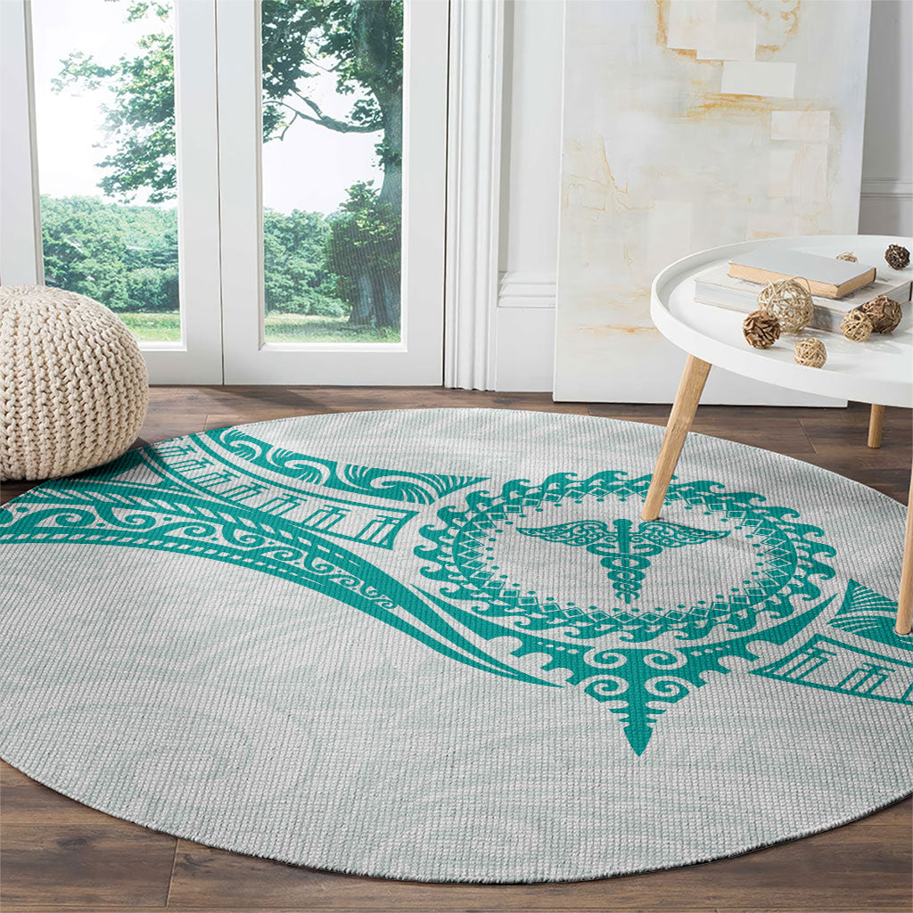 New Zealand Aotearoa Round Carpet Nurse Tribal Teal Version LT05 - Polynesian Pride