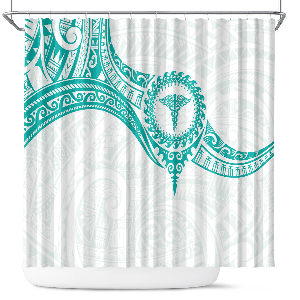 New Zealand Aotearoa Shower Curtain Nurse Tribal Teal Version LT05 Teal - Polynesian Pride