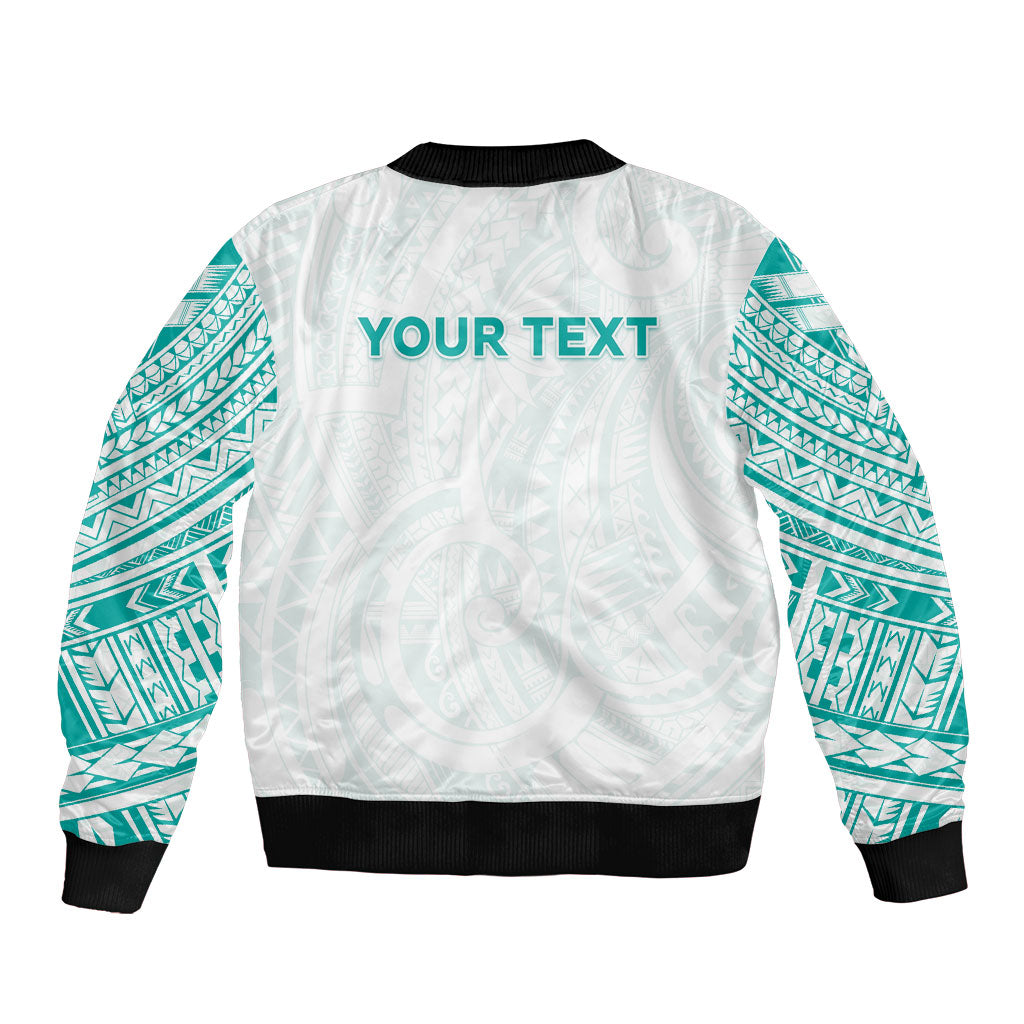 Personalised New Zealand Aotearoa Sleeve Zip Bomber Jacket Nurse Tribal Teal Version