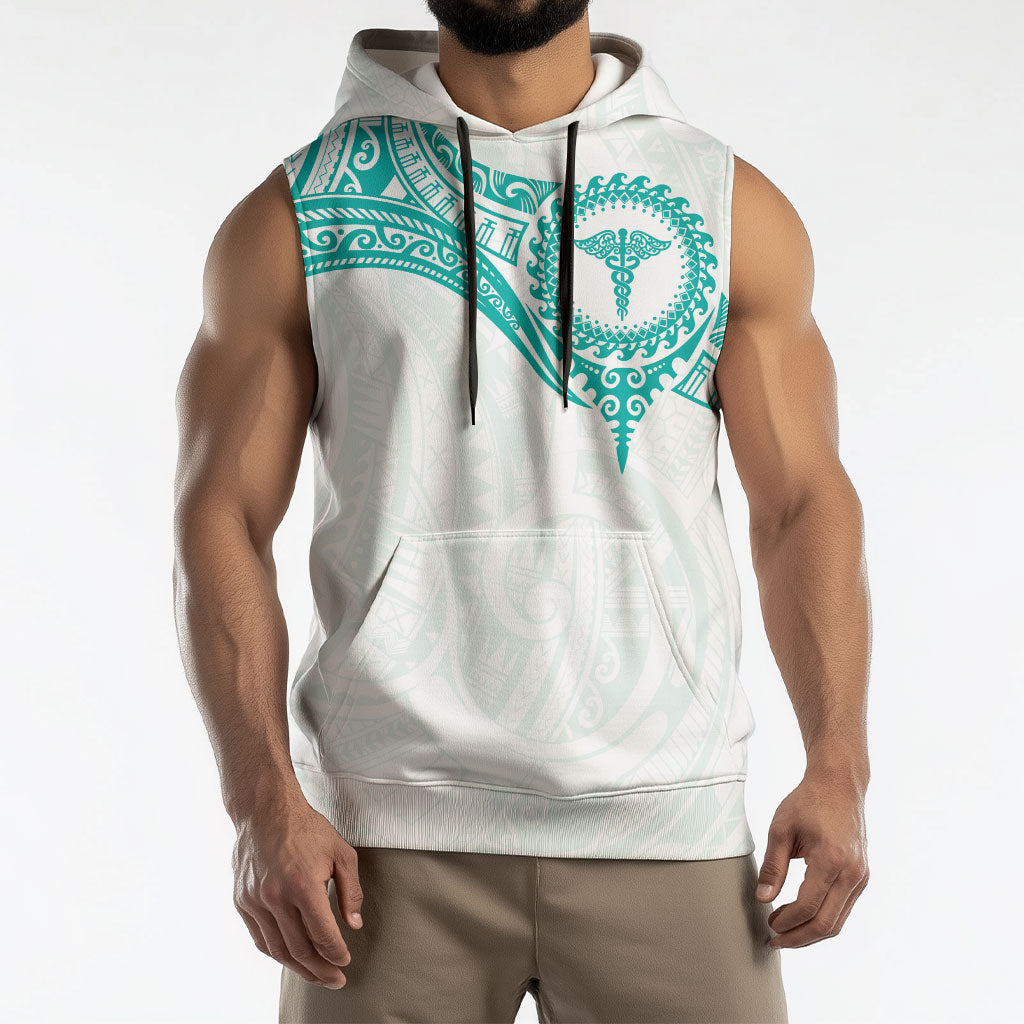 Personalised New Zealand Aotearoa Sleeveless Hoodie Nurse Tribal Teal Version LT05 - Polynesian Pride