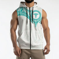Personalised New Zealand Aotearoa Sleeveless Zip Hoodie Nurse Tribal Teal Version LT05 - Polynesian Pride
