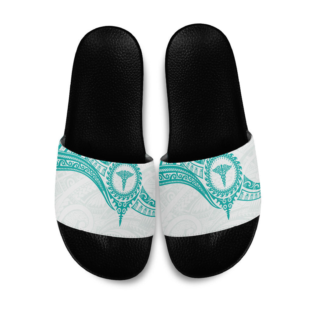 New Zealand Aotearoa Slide Sandals Nurse Tribal Teal Version