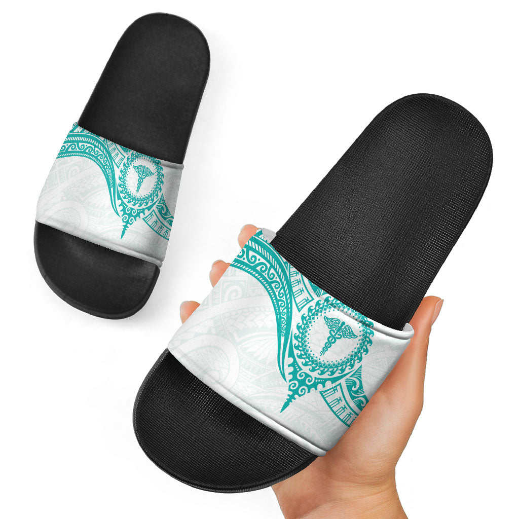 New Zealand Aotearoa Slide Sandals Nurse Tribal Teal Version