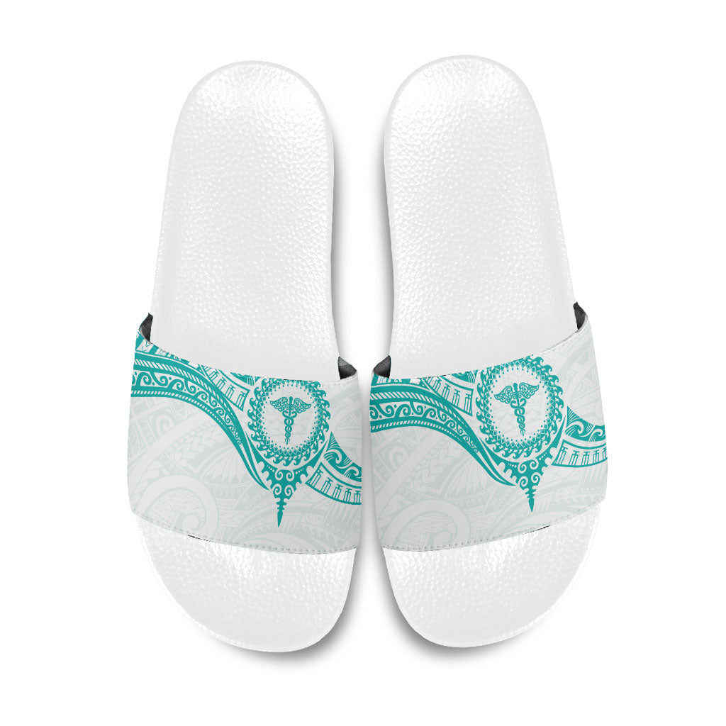 New Zealand Aotearoa Slide Sandals Nurse Tribal Teal Version
