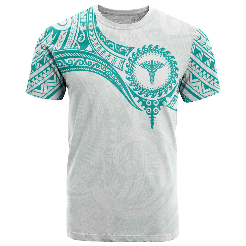 Personalised New Zealand Aotearoa T Shirt Nurse Tribal Teal Version