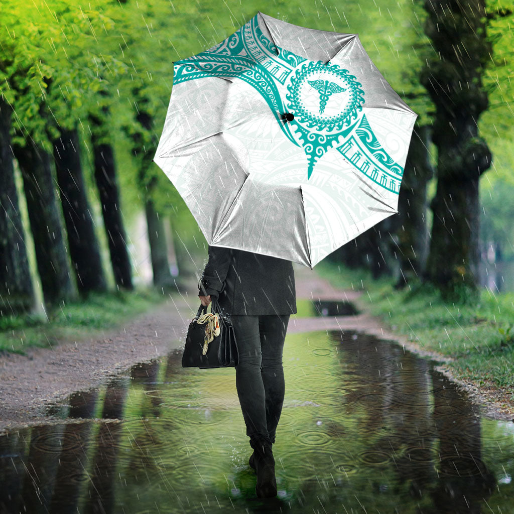 New Zealand Aotearoa Umbrella Nurse Tribal Teal Version LT05 - Polynesian Pride