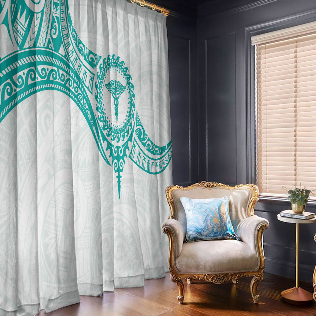 New Zealand Aotearoa Window Curtain Nurse Tribal Teal Version LT05 - Polynesian Pride