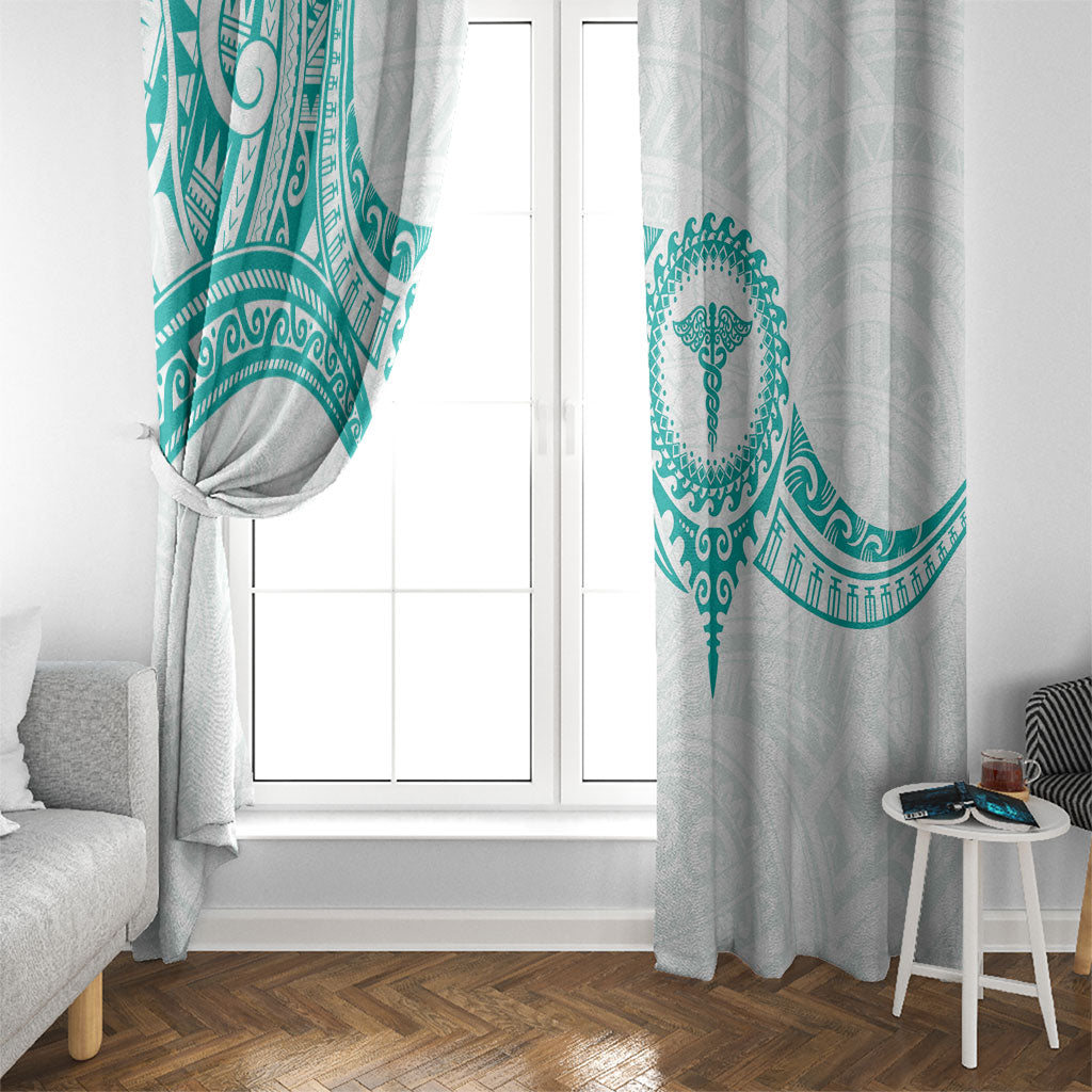 New Zealand Aotearoa Window Curtain Nurse Tribal Teal Version LT05 - Polynesian Pride