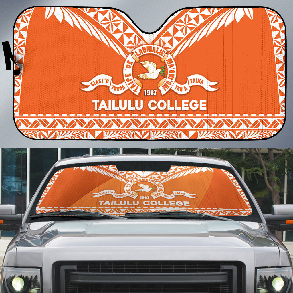 Tonga Tailulu College Auto Sun Shade Tongan Kupesi Pattern LT05 Orange - Polynesian Pride