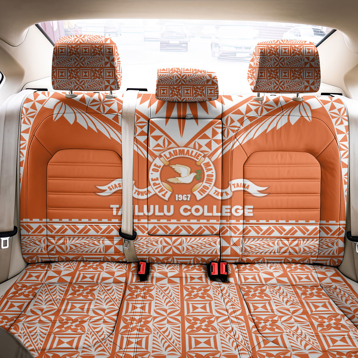 Tonga Tailulu College Back Car Seat Cover Tongan Kupesi Pattern LT05 - Polynesian Pride