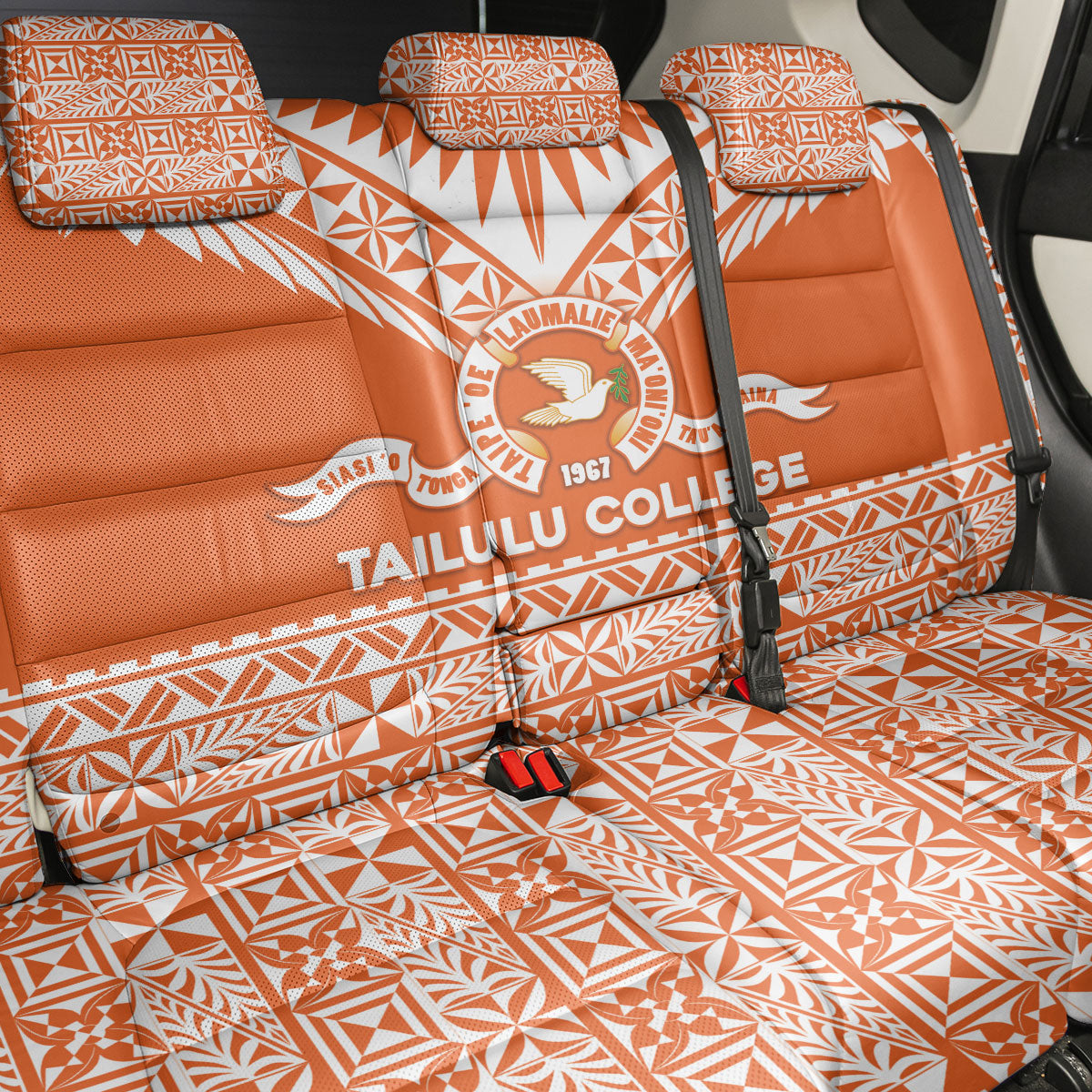 Tonga Tailulu College Back Car Seat Cover Tongan Kupesi Pattern LT05 - Polynesian Pride